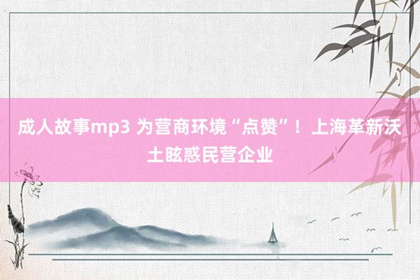 成人故事mp3 为营商环境“点赞”！上海革新沃土眩惑民营企业